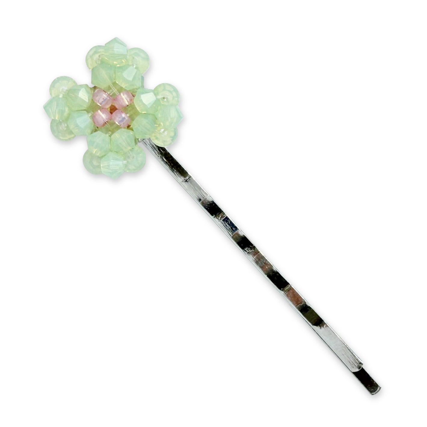 Pale Green Clover Crystal Bobby Pin