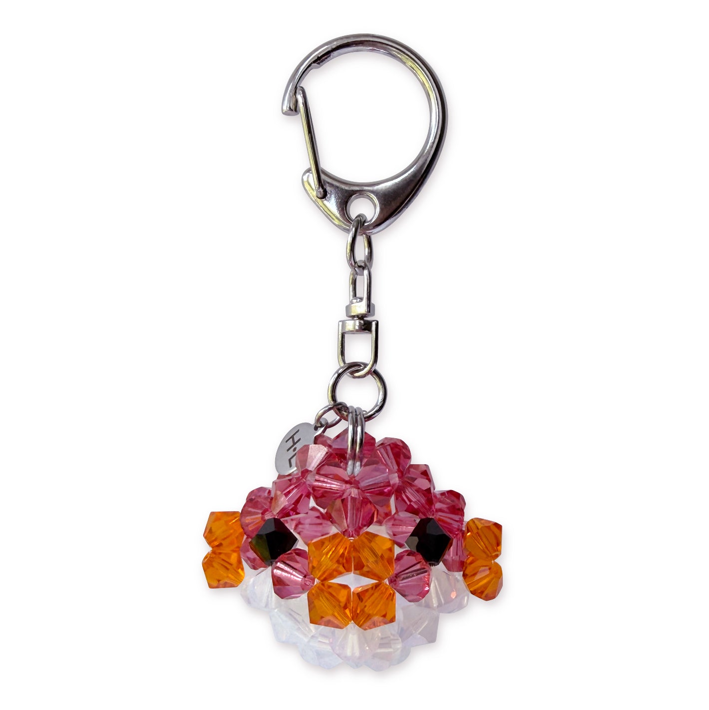Orange Pink Puffer Fish Crystal Keychain
