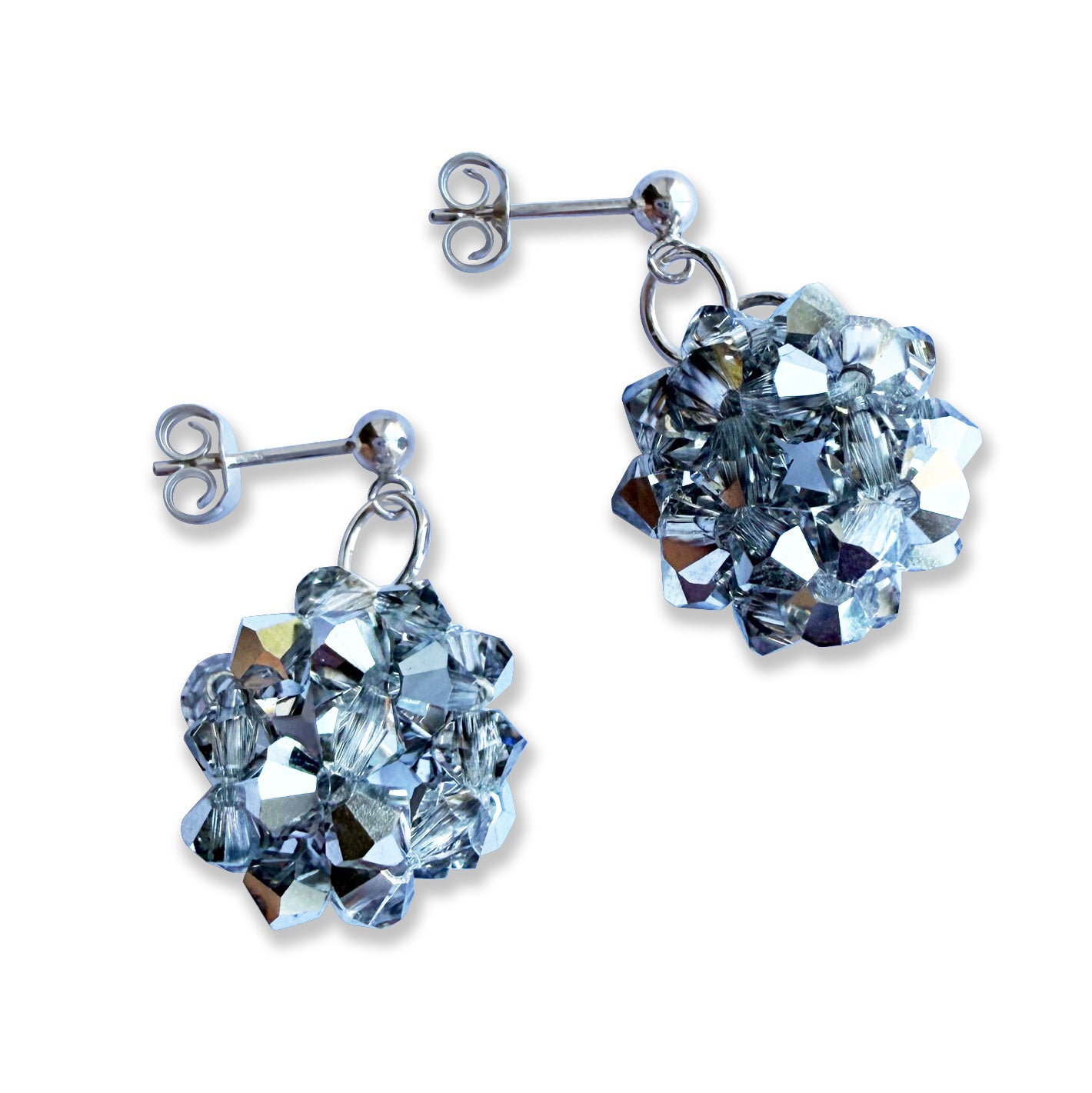 Silver Ball Crystal Earrings