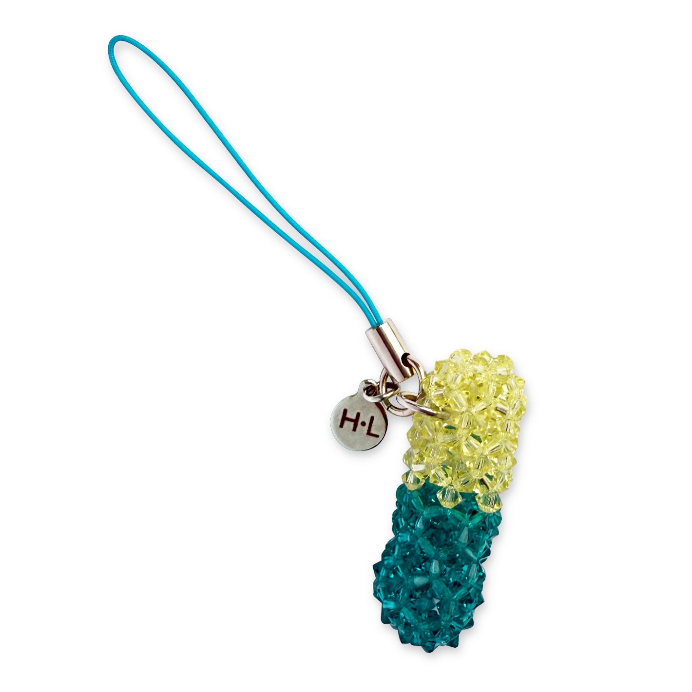 Yellow Teal Pill Crystal Charm